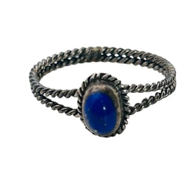 Southwest Lapis lazuli  Sterling Ribbed Band Ring Size 6, 1.48