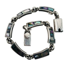 Taxco TU-13 Mexico 970 Silver Abalone Linked Bracelet 19.66 G