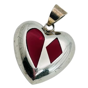 Taxco TM-86 Mexico Red Jasper Sterling heart pendant 15.17 g
