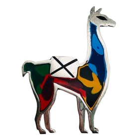 Southwest Sterling Llama Enamel Pendant 6.34 G