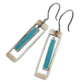 HOB Mexico, Sterling Rectangular Dangle Earrings 5.53 G