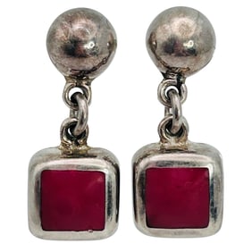 T4-127 Taxco Mexico Sterling Square Dangle Earrings 12.34 G