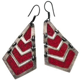 Taxco TU-52 Mexico, Crushed Coral  Sterling Dangle Earrings 11 G