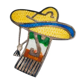 Jeronimo Fuentes Mexico signed enamel hat  brooch  4.64 G