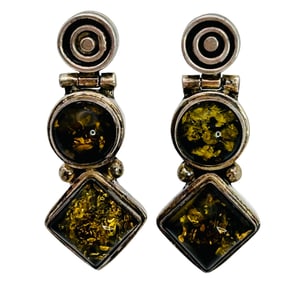 Amber Sterling Dangle Earrings 8.4g