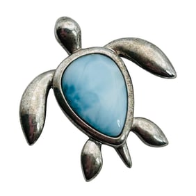 Alamea Honu LARIMAR Turtle Sterling Pendant 2.98 G