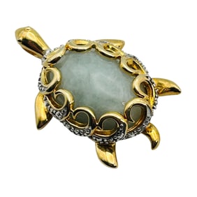 PAJ Jade Tiny Diamond Sterling Turtle Pendant 4.5 G