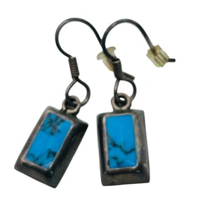 Mexico Turquoise Sterling Dangle Earrings 7.6 G