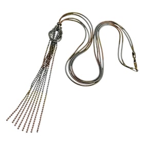 Italy, Sterling Double Chain Tassel Bead Necklace 11.86 G