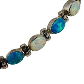 Opal Signed Sterling Linked Bracelet 9.64 G