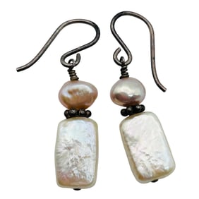Pearl Mother-of-pearl Sterling Dangle Earrings 3.58 G