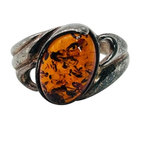 Amber Sterling Ring Size 6.5, 3.1 G