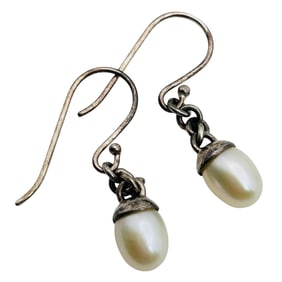 Pearl Sterling Dangle Earrings 1.92 G