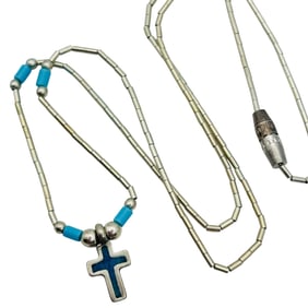 Southwest Sterling Bead Cross Necklace 2.98 G