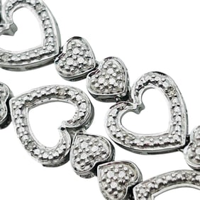 Tiny Diamond Sterling Linked Heart Bracelet 11.12 G