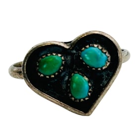 Southwest Sterling Turquoise Heart Ring Size 7.5, 2.16 G