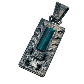 Signed Vintage MALACHITE Peruvian Sterling Pendant 2.54 G