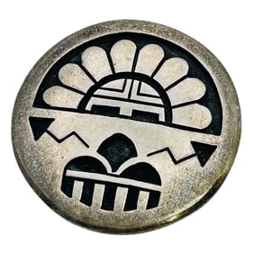 Native American Hopi Sterling Signed Round Brooch 11 G
