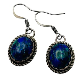 Signed EK Navajo Sterling Azurite And Malachite Earrings 4.42g