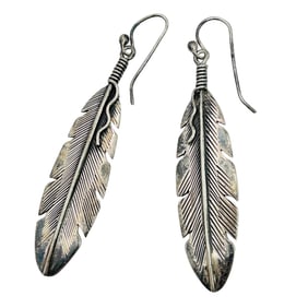 ELGIN TOM Sterling Feather Dangle Earrings 9.48 G