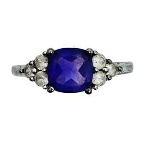 Amethyst White Sapphire, Sterling Ring, Unknown Mark Size 7, 3 G