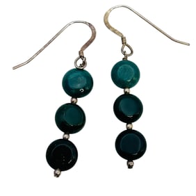 Seraphinite Sterling Triple Stone Hook Earrings 3.57 G