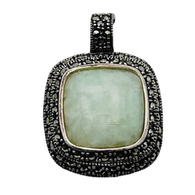 A Jade and MARCASITE Square Pendant Hinge Clasp 8.29 G