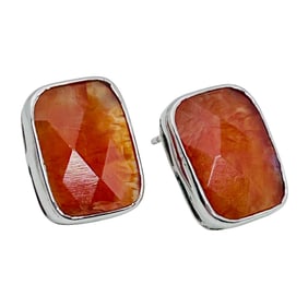Carnelian Signed LJ Sterling Rectangular Pushback Earrings 6.42 G