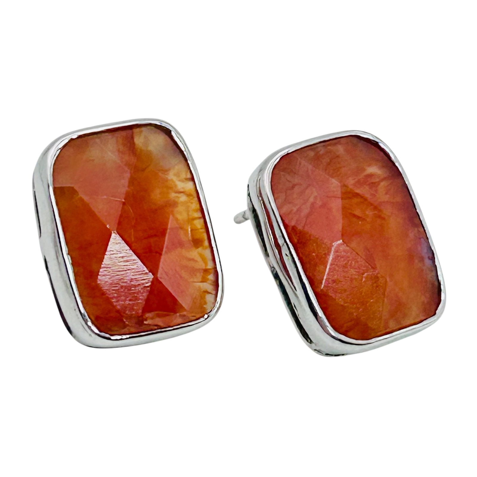 Carnelian Signed LJ Sterling Rectangular Pushback Earrings 6.42 G (1 of 5)
