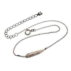 Sterling Feather Pendant Cable Chain Adjustable Bracelet .84 G