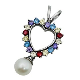 Pearl And Gemstone Heart Pendant 2.17 G