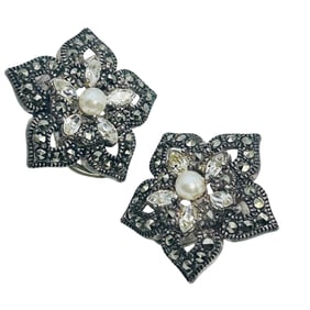 Judith Jack MARCASITE Sterling Clip On Earrings 8.36 G