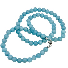 Aqua Beaded Sterling Necklace 59.83 G