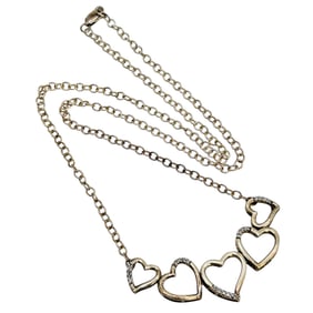 HN Diamond Hinged, Interlocking Heart Pendant Cable Chain Necklace 7.35 G