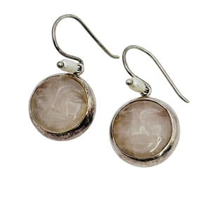 Pink Quartz And Pearl Halo Set Round Dangle Earrings 8.96 G