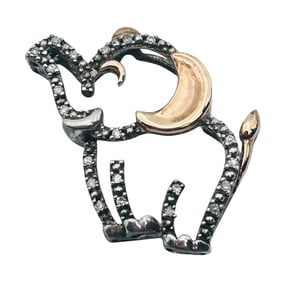 14 K Gold Sterling Diamond Elephant Pendant 2.05 G