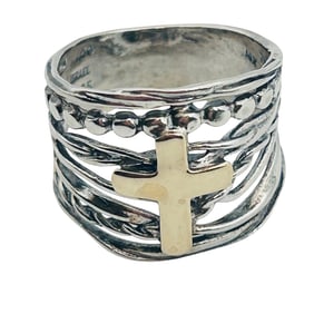 DIDAE Israel, 14 K Gold Cross Sterling Wrap Ring Size 9, 6.44 G