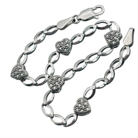 10 K Gold Sapphire Mexico Figaro Chain Heart Bracelet 2.73 G