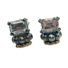 Caviar 750 Gold Topaz Sterling Earrings 8.78 G