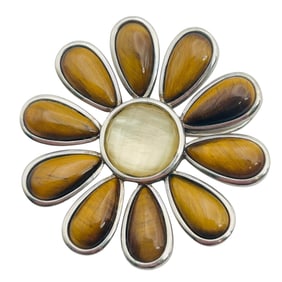 WK Tigers Eye And Citrine Sterling Flower Pendant 14 G