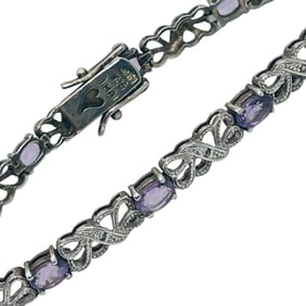Amethyst Diamond Sterling Tennis Bracelet 13.2 G