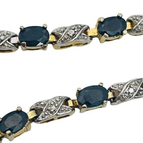 Sapphire Diamond Sterling Tennis Bracelet 11.4 G