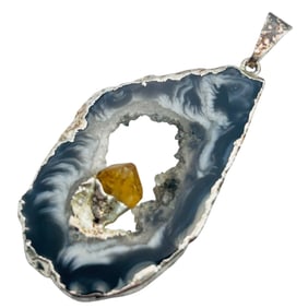 Handmade Citrine Agate Sterling Pendant 7.85 G