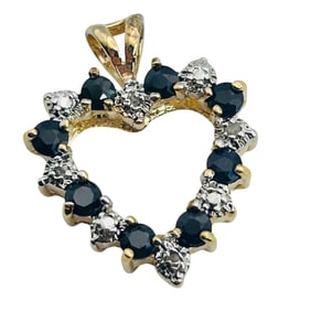 DBJ Blue Spinel Tiny Diamond Sterling Heart Pendant 3.7 G