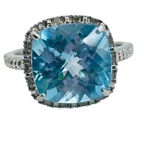 DK Topaz Tiny Diamond Sterling Ring Size 8, 5.63 G
