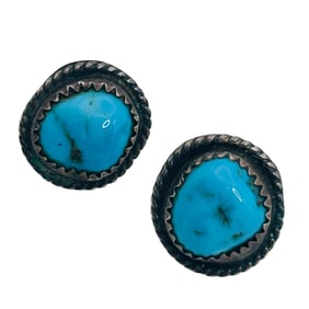 Navajo Signed Our Sterling Turquoise Stud Back Earrings 3.78 G