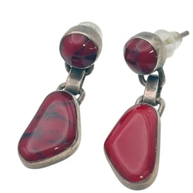 Taxco 950 Silver Sterling Red JasperEarrings 4.25g