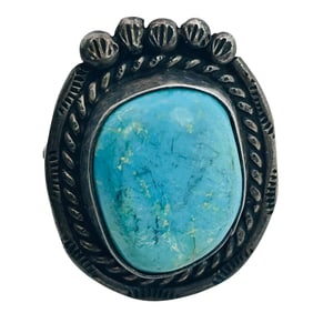 Navajo Signed Turquoise, Sterling Ring Size 7.5, 8.44g
