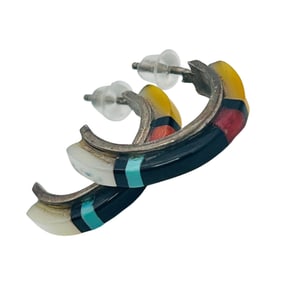 Native Sterling Gemstone C Hoop Earrings 2.68 G