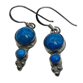 Native Lapis Luzili Sterling Dangle Earrings 3.37 G